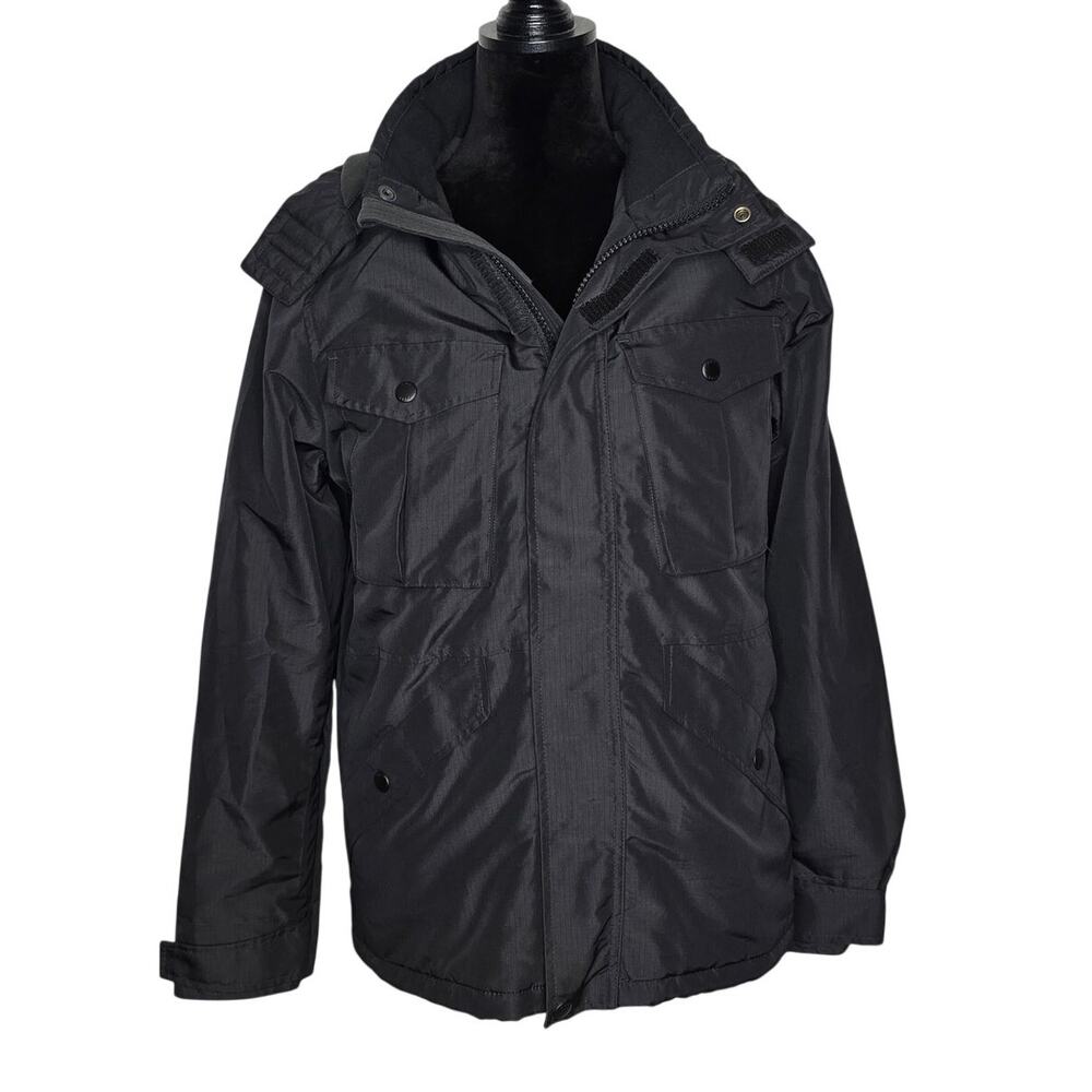 Abercrombie & Fitch Black Hooded Utility Field Jacket Fleece Lined Small